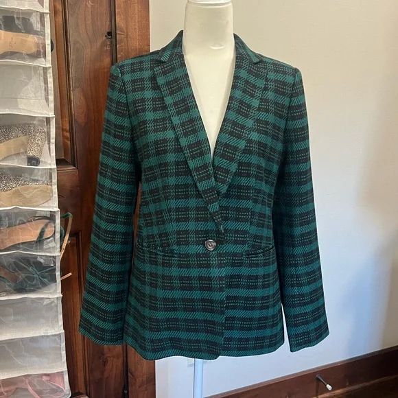 Ann Taylor The Notched One-Button Blazer in Plaid Ponderosa Pine 4 - Picture 1 of 8